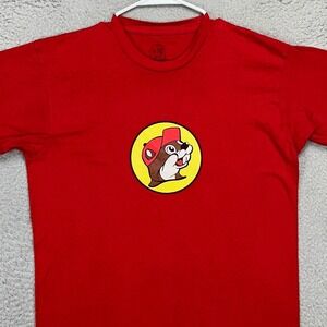 Buc-ees Adult Mens T-Shirt Large Red Graphic Beaver Crew Neck Short Sleeve Tee